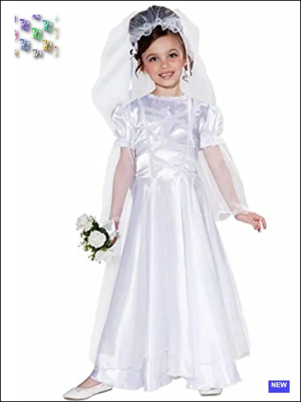 Girls Bride Costume Dress with Veil Halloween Party Cosplay